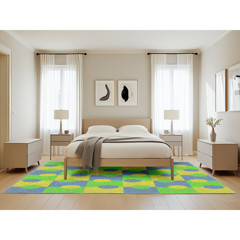 Tapis bleu marine / jaune Antonion, Rectangle 5 pi x 8 pi