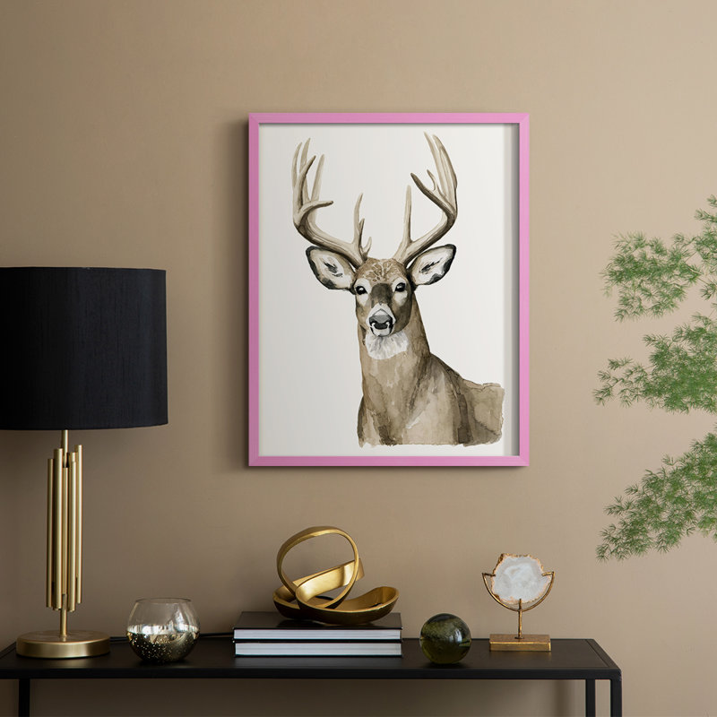 «Handsome Whitetail I», reproduction encadrée - bois massif, 15" H x 12" W, Rose