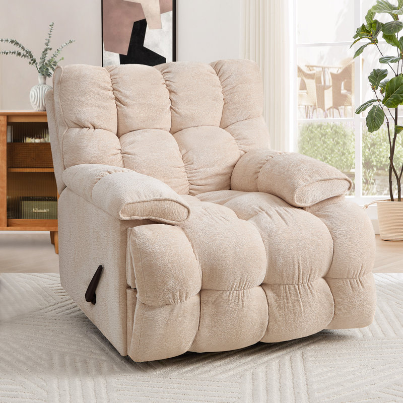 Wide Modern And Overstuffed Soft Oversize Rocker And Swivel Manual Recliner (Set Of 2), Beige