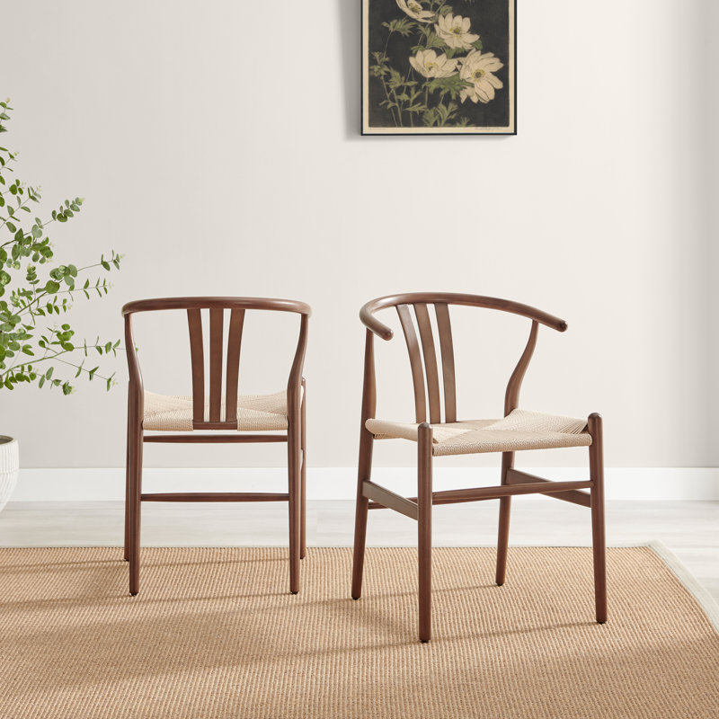 Carlton Solid Wooden & Rope Sculpted Dining Chairs - Elegant Scandi Inspired, Walnut