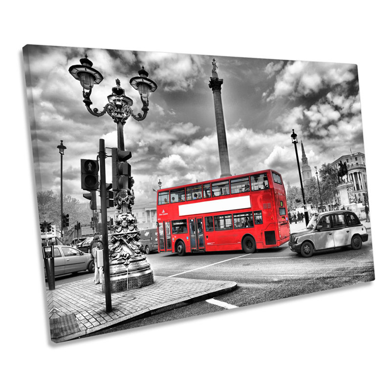 London Red Bus Trafalgar Square City - Wrapped Canvas Print, 30.5cm H x 45.7cm W x 2cm D