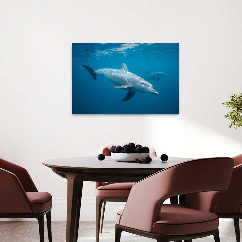 Serene Underwater Dolphins Peaceful Contemporary Dolphin Nature Ocean Wall Art Print 1 Piece Wrapped Canvas Wall Art