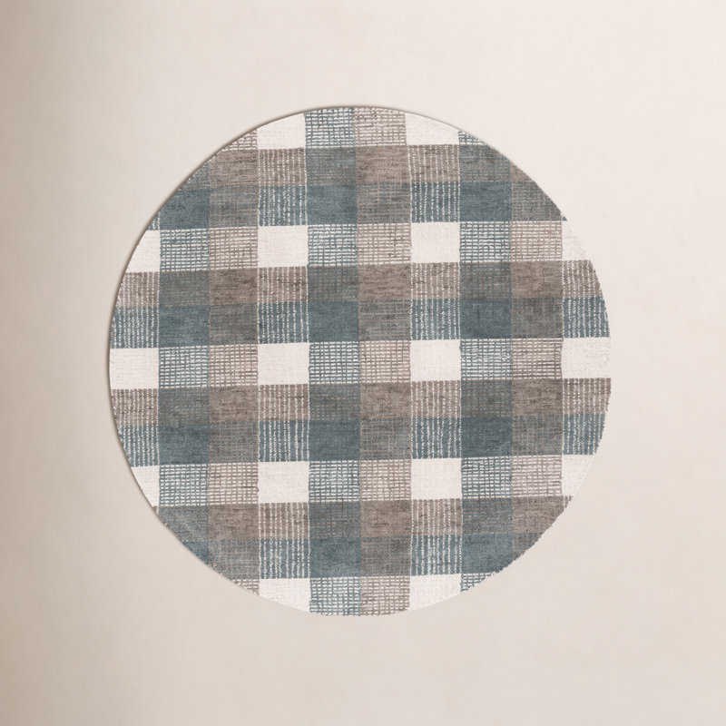 Hand-Tufted Wool Plaid Rug, Round 6'