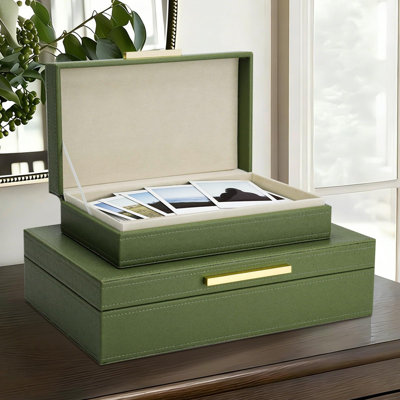 Decorative Storage Boxes With Lids, Set Of 2 PU Leather Memory Box For Keepsakes, Beautiful Large Decorative Box For Home Decor – Safely Store Jewelry, Documents & Photos (Sage)