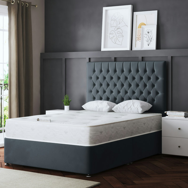 Seraphine Chesterfield 2 Draw Divan Bed with Headboard, Grey, Double (4'6)