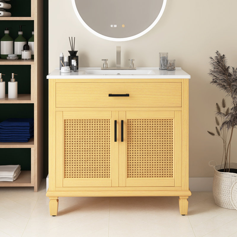 36" Bathroom Vanity With Ceramic Sink, Natural