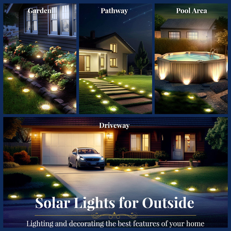 Solar Powered Integrated LED Metal Pathway Light Pack (Set of 8), 3200 K