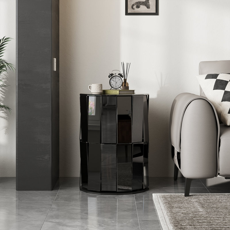 Table de bout glamour avec miroir pour le salon, Noir, 1