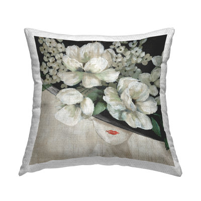 Floral Blooms Woman Fashion Hat Outdoor Printed Pillow by Nan