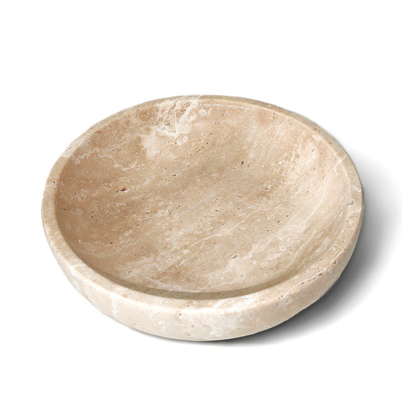 Natural Travertine Bowl, 7.87 Inch Round Stone Tray for Tabletop Centerpiece and Home Decor