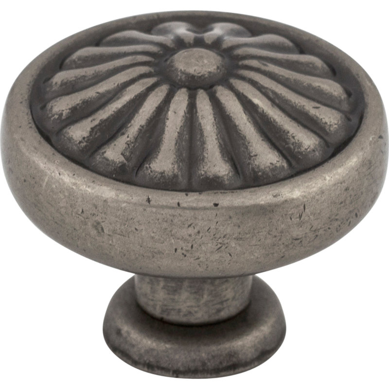 Flower 1 1/4" Diameter Round Knob, Pewter Antique