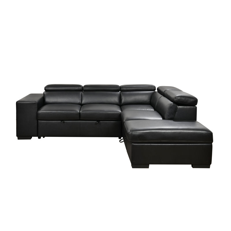 Canapé-lit modulaire en similicuir de 103 po de largeur avec appui-tête réglable, canapé-lit modulaire escamotable avec repose-pieds et 2 tabourets