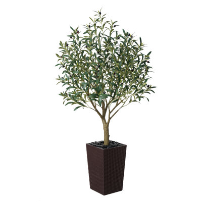 Altera UV Resistant Artificial Olive Tree for Indoor & Outdoor Decor, Large Plastic Base with Pebbles