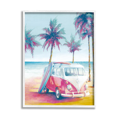 Az-959-Framed " Tropical Minibus On Beach " by Cloverfield & Co.
