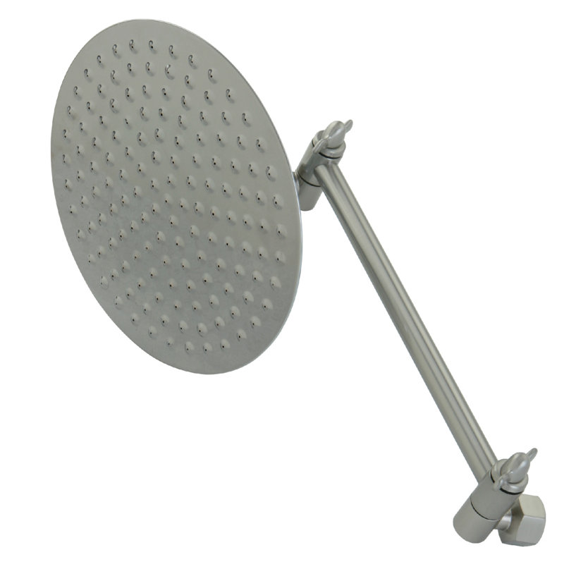 Pomme de douche ronde en laiton 7-3 / 4 po avec bras de douche réglable haut et bas Kingston, Laiton brossé