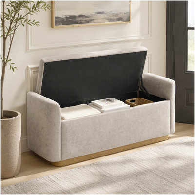Chenille Upholstered Bench with Flip Top
