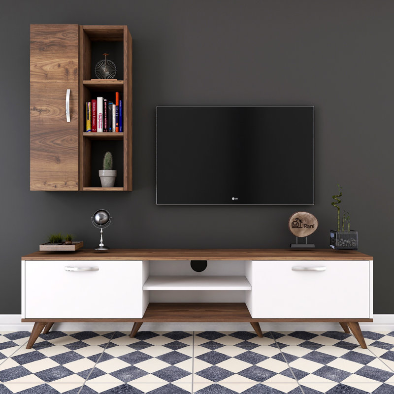 Meuble audio-vidéo pour téléviseur de 55 po ou moins Senja, Blanc / noyer / argent