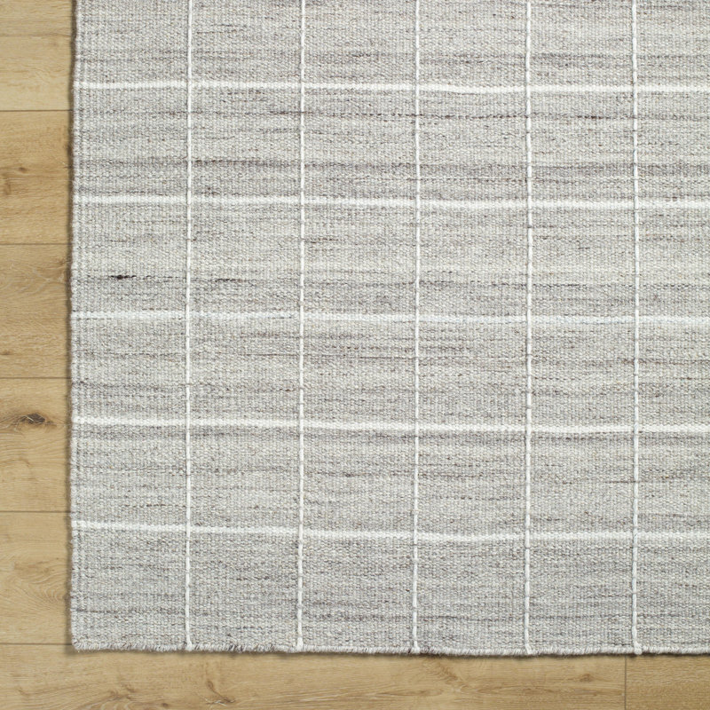 Lavande Geometric Wool Area Rug in Off-White/Gray, Rectangle 6' x 9'
