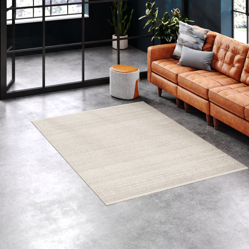 Tapis gris / crème en laine touffeté à la main Lansing, Rectangle 8 pi x 10 pi