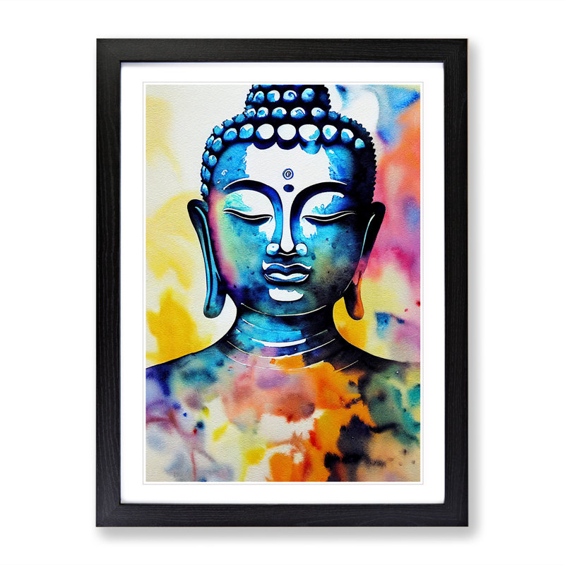 Buddha In Watercolour - Painting, Black Framed, 36cm H x 27cm W x 2cm D, White