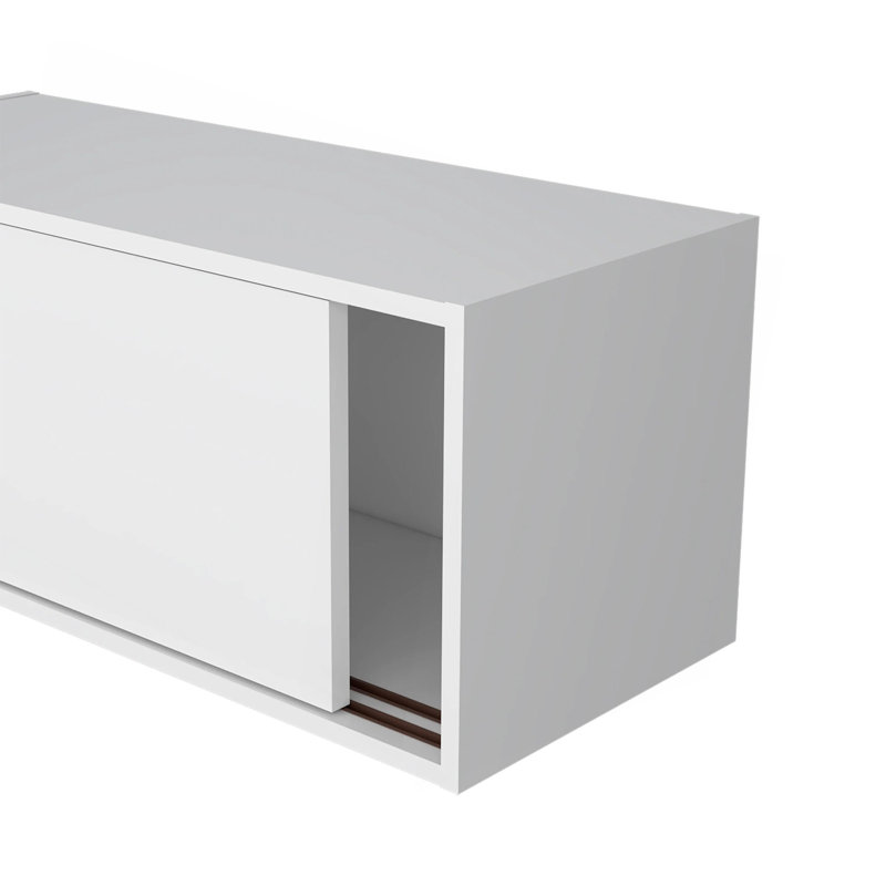 Floating Cabinet With Sliding Door, White