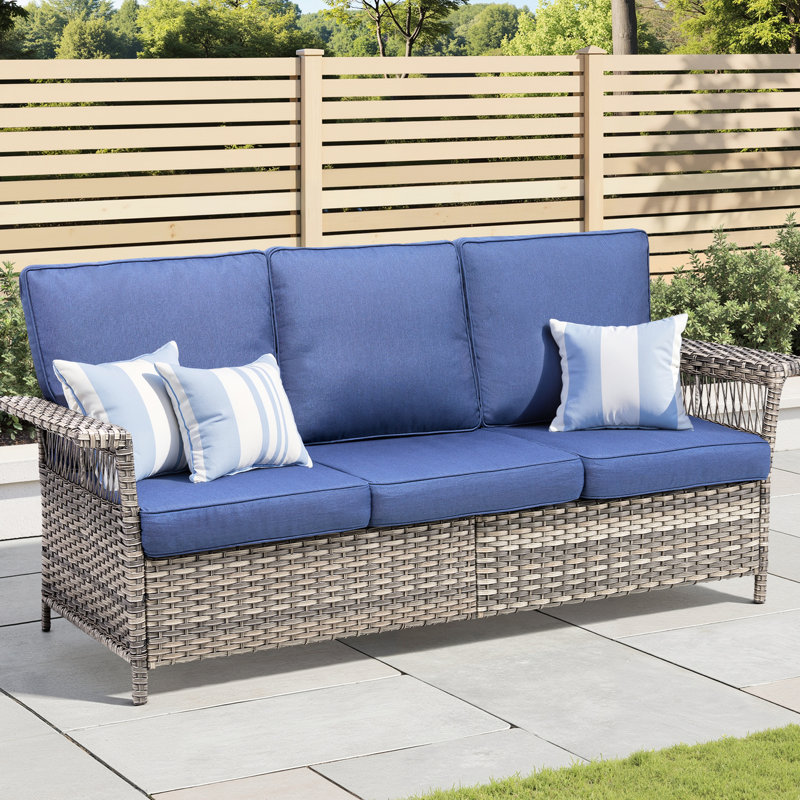 Coussin de patio extérieur de 76,7 po de largeur, coussins bleus avec tissu durable et confortable