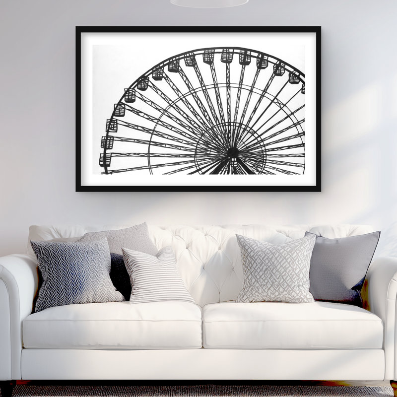 Impression de grande roue monochrome | Man Man Home Decor encadré, H 24 po x l 36 po, Noir
