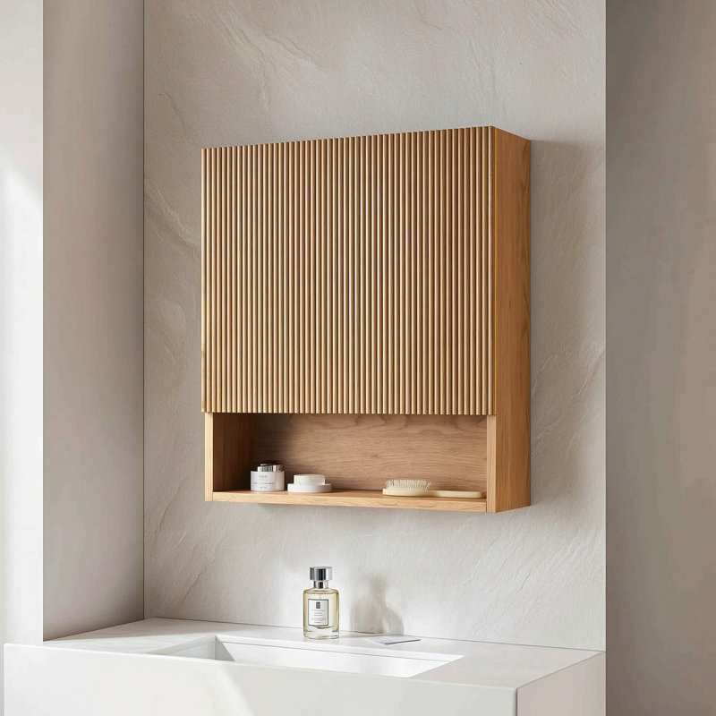 26" Wall-Mounted Striped Bathroom Cabinet, Natural