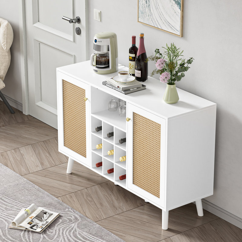 47.2'' Wine Bar Cabinet with Wine Rack, White
