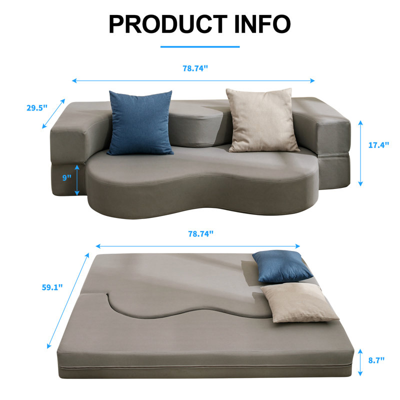  SpaceMax 3-in-1 Folding Bed with 4" Gel Memory Foam,Convertible Floor Sofa for 300sqft Studios, Guest Rooms & RV Living,Light Gray