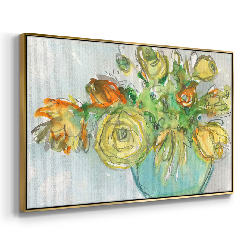 Accent floral printanier I, Toile avec cadre doré, H 17 po x l 25 po x P 2 po