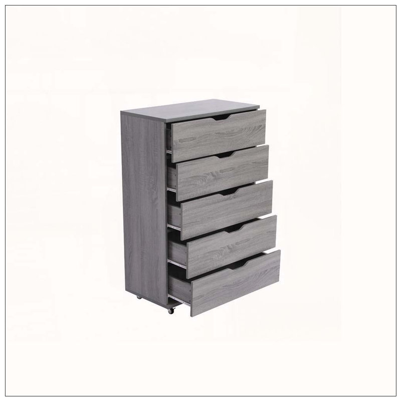 Commode mobile à 5 tiroirs avec roulettes, Gris