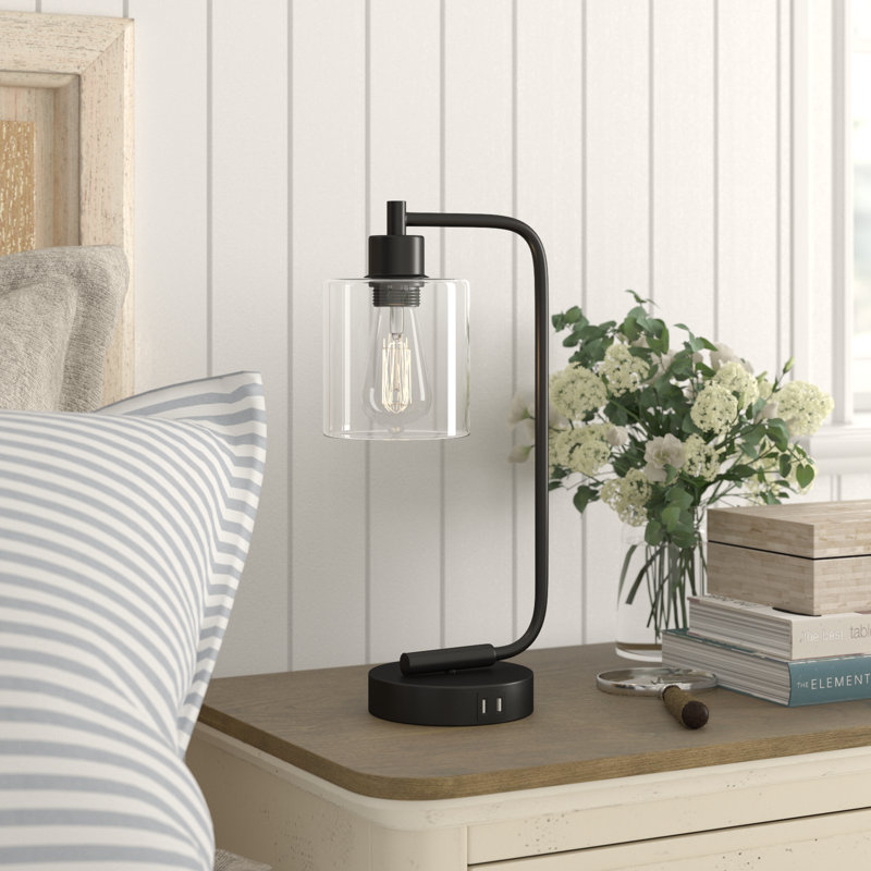 Cloutier 16.3" Dimmable Table Lamp With USB And Touch Control, Black