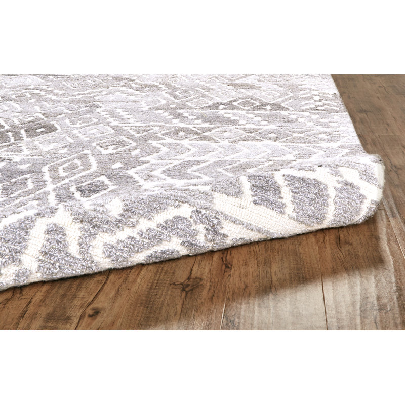 Amirah Geometric Wool/Viscose/Cotton Taupe/Gray Area Rug, Rectangle 5' x 8'