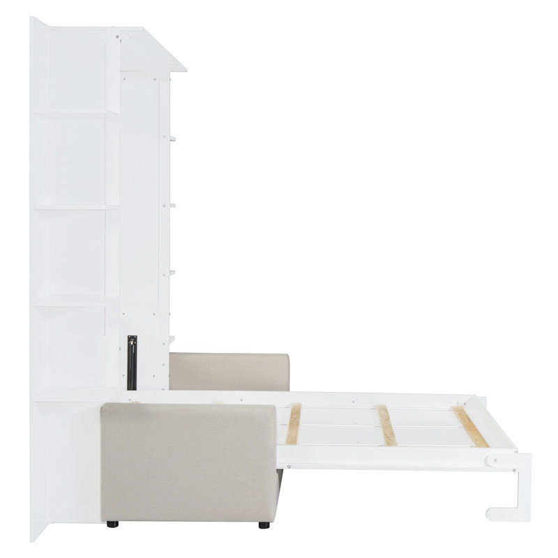 Queen Size Murphy Bed Wall Bed With Sofa,White