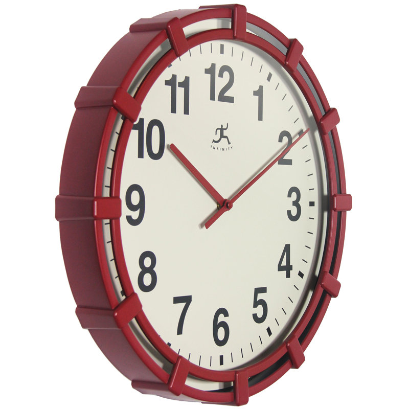 Round Plastic Wall Clock 16 Inches, Red