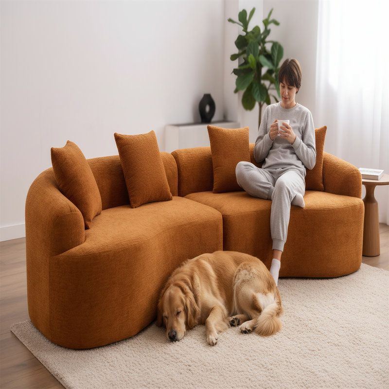 Compressed Foam Curved Modular Sectional Sofa, Orange