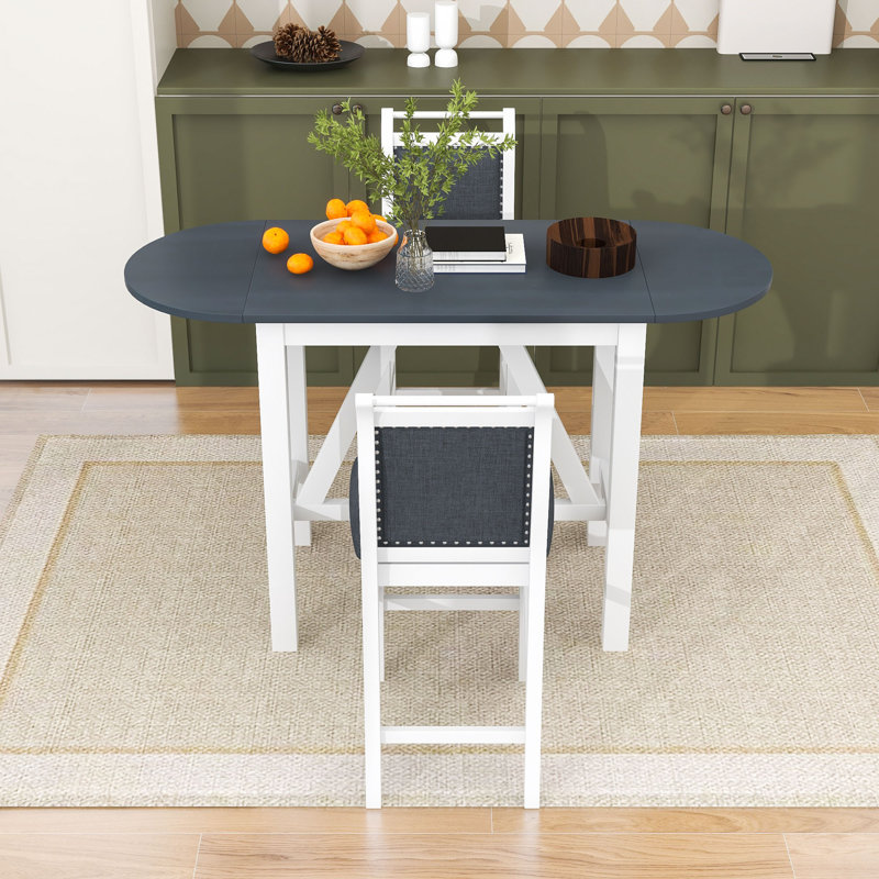 Ensemble de table de salle à manger 3 pièces peu encombrant avec abattant et chaises rembourrées en lin pour les petits espaces