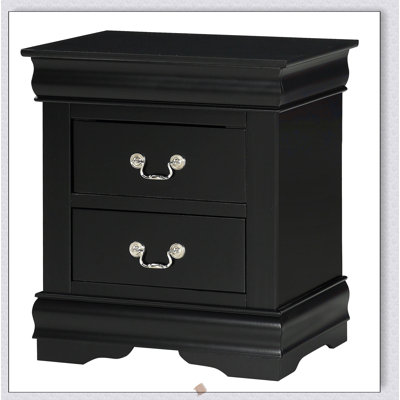 Table de chevet contemporaine en bois massif 1pc avec deux tiroirs, finition noire, durable et élégante pour les chambres à coucher modernes