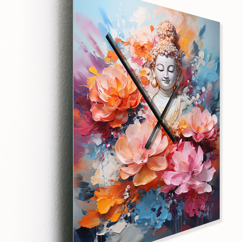 Horloge murale moderne Bouddha floral en méditation II, Très grand