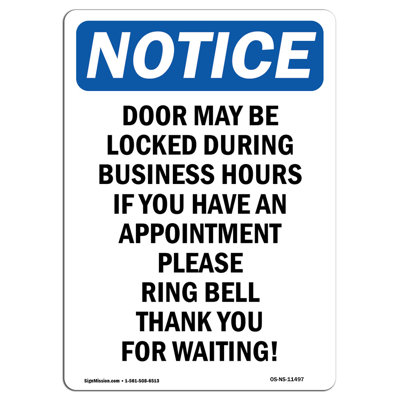 Door May Be Locked During Business Sign