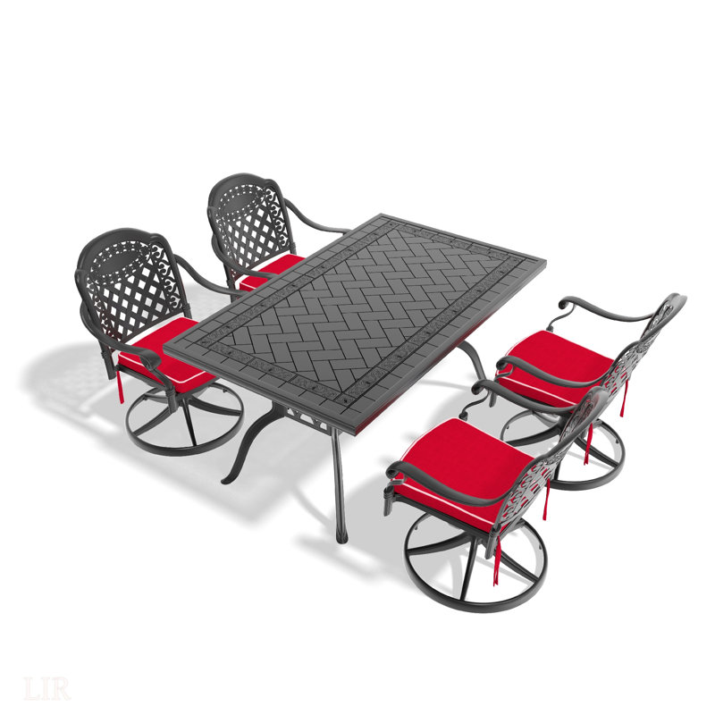 Ensemble de salle à manger toutes saisons en fonte d'aluminium, avec chaises pivotantes et table avec cadre noir, 4
