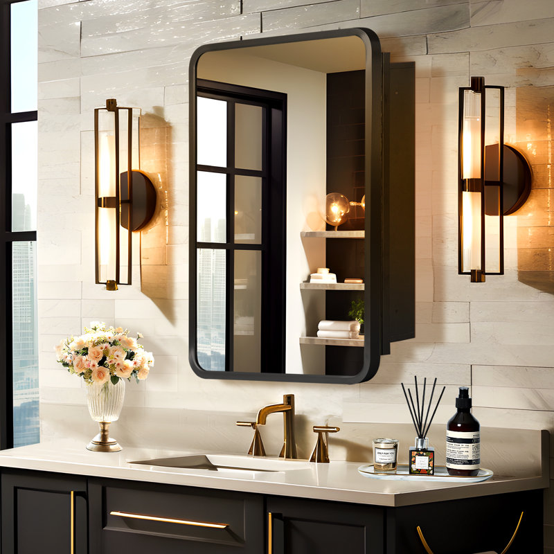 Bryndon Medicine Cabinet Mirror, Black, 24" H x 16" W