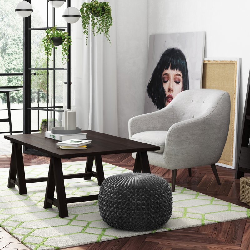 Renee 20"W Upholstered Velvet Boho Round Pouf in Slate Grey with Button-Tufted Pleated Design, Slate Gray