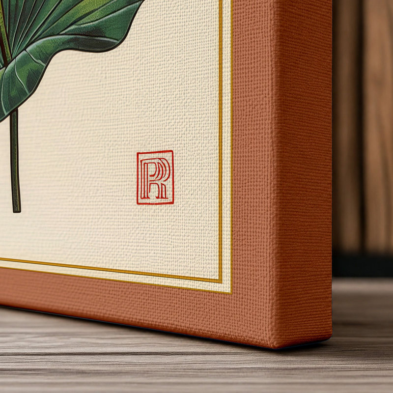 Lotus in Bloom Botanical - Wrapped Canvas, 24x16 - 61.0 x 40.6 cm, Terracotta Border