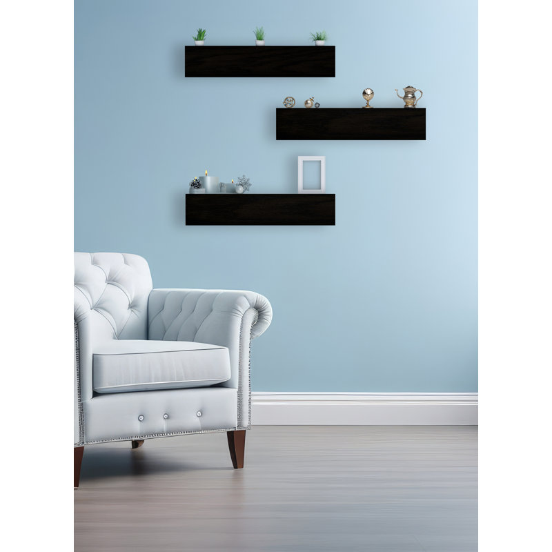 Emerald Lee 3 Piece Oak Floating Shelf, Black, 5" H x 24" W x 7" D