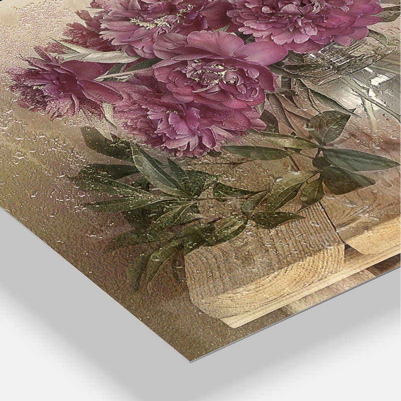 Bouquet de pivoines roses - impression, H 30 po x l 40 po x p 1 po, Métal métal
