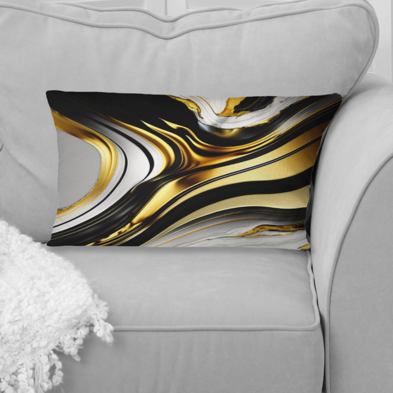Abstrait géométrique Marble Waves Gold II - Coussin décoratif à imprimé abstrait