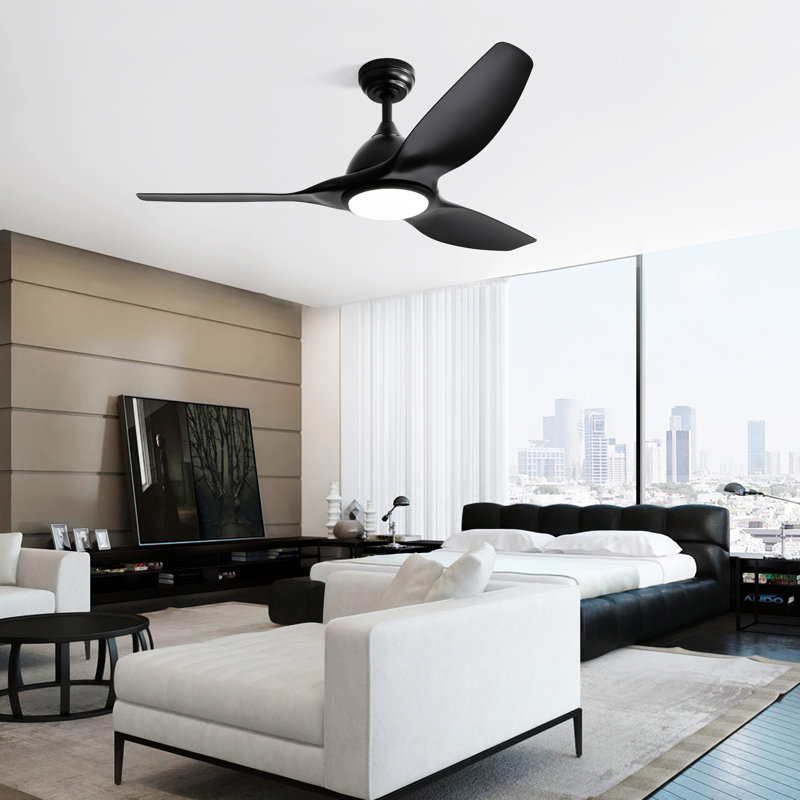 52 Inch Ceiling Fan With Light And 6-Speed Remote Control 3 ABS Fan Blades For Bredoom Patio, Black