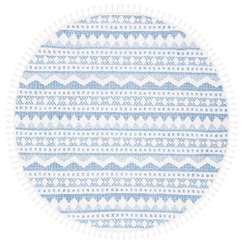 Moroccan Tassel Shag Performance Southwestern Rug, Round 6'7"